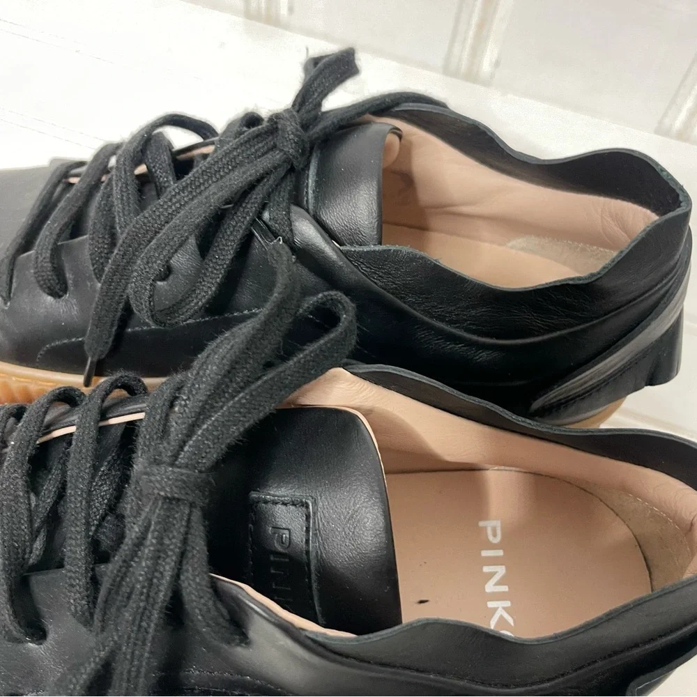 Pinko Francese Platform Sneaker Black Leather Women's Sz 37 635